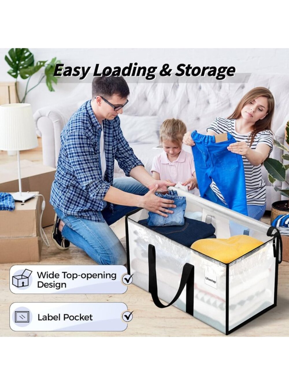 Extra Large Clear Storage Bins with Lids - 8 Pack, Heavy-Duty Moving Bags - Picture 5 of 7